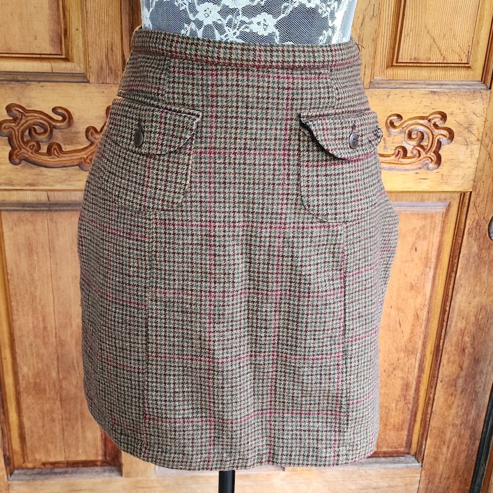 Plaid Wool Skirt - Brown and Red